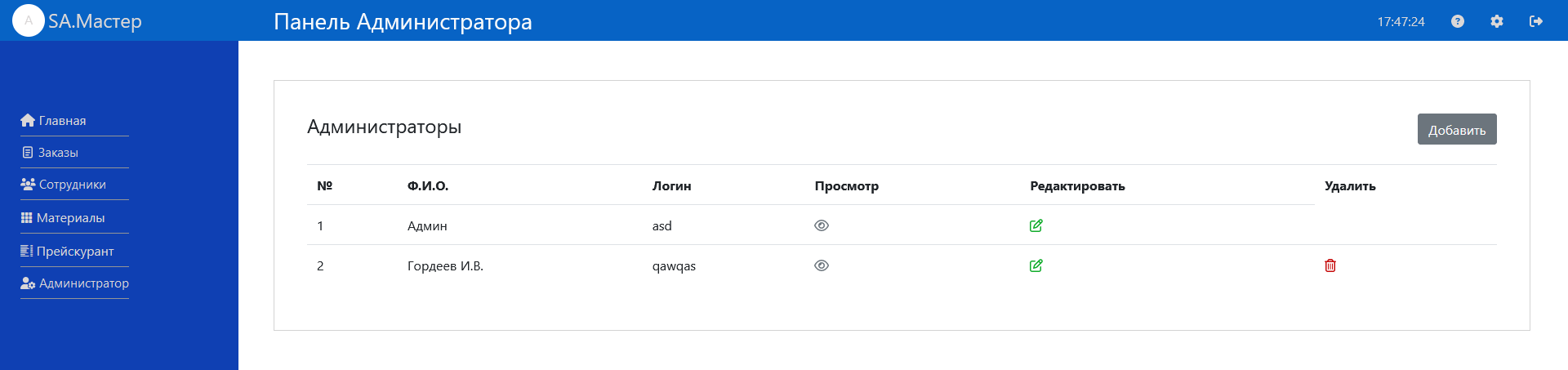 Администраторы